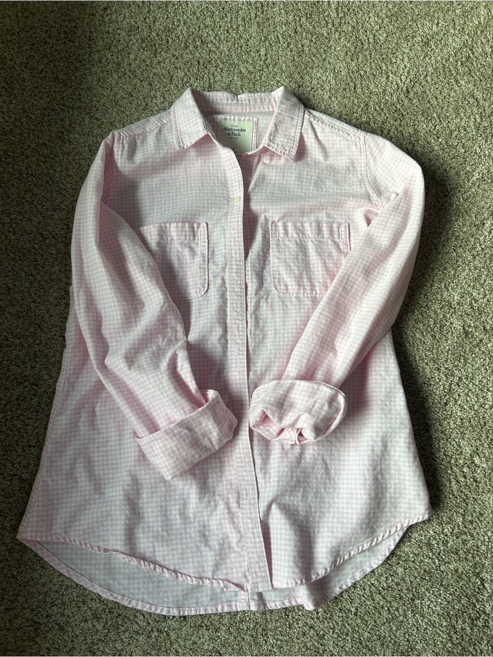 Abercrombie & Fitch Light Pink and White Gingham Button-Down Shirt